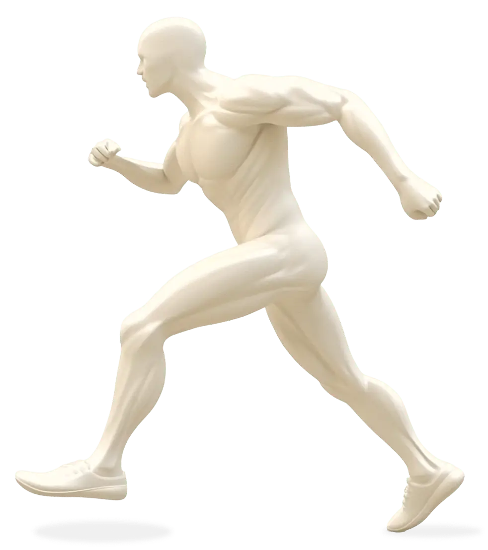 Side-profile runner model highlighting six common areas we treat