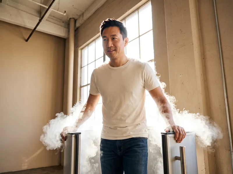 A patient in a cryotherapy chamber during a recovery session