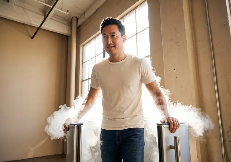 A patient in a cryotherapy chamber during a recovery session
