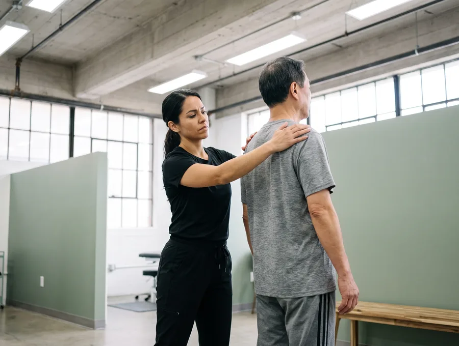 Physical therapist guiding a patient through a one-on-one session